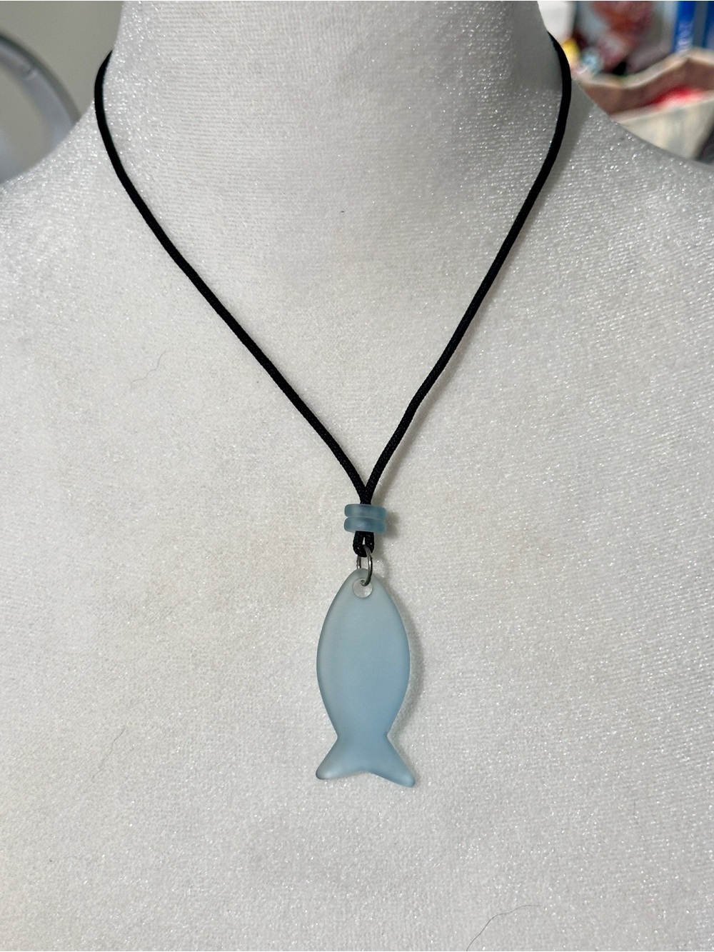 Madewell Frosted Sky Blue Fish Pendant Necklace - 16” with 2” Extender